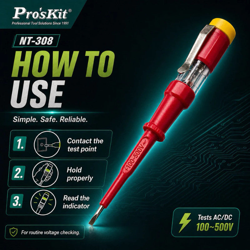 Pro'sKit NT-308 100V~500V AC Test Pen Voltage Test Pen – Quick & Safe Detection from 100V to 500V Proskit