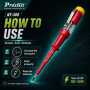 Pro'sKit NT-308 100V~500V AC Test Pen Voltage Test Pen – Quick & Safe Detection from 100V to 500V Proskit