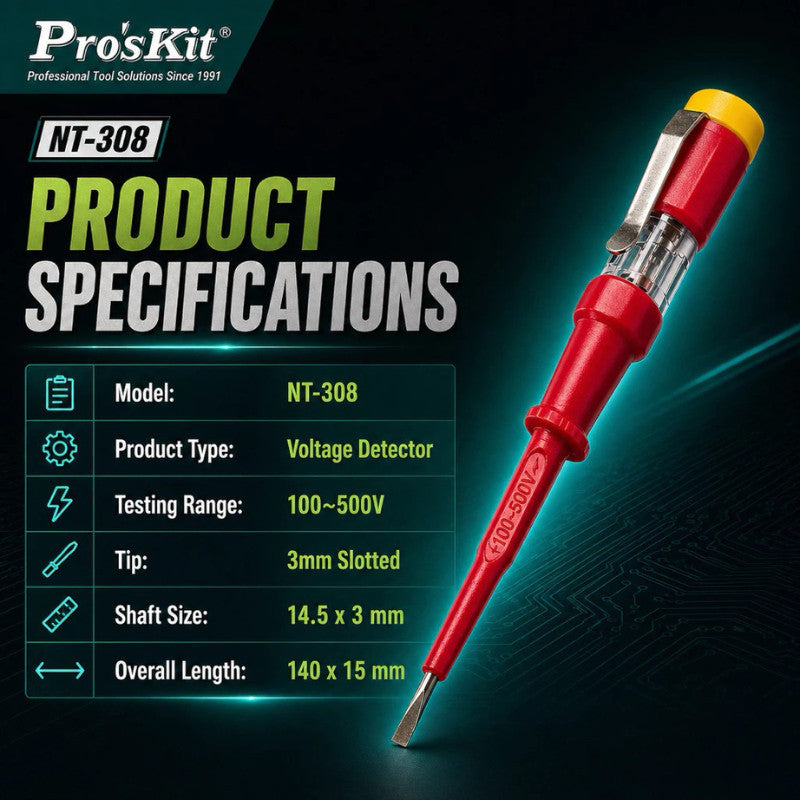 Pro'sKit NT-308 100V~500V AC Test Pen Voltage Test Pen – Quick & Safe Detection from 100V to 500V Proskit