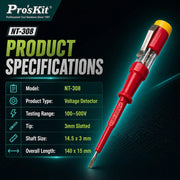Pro'sKit NT-308 100V~500V AC Test Pen Voltage Test Pen – Quick & Safe Detection from 100V to 500V Proskit